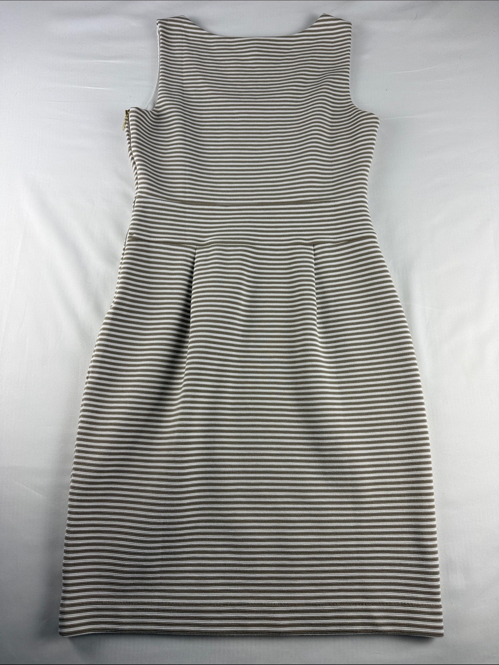 Banana Republic Cream & Tan Striped Work Dress Size 10 Side Zip Stretch EUC - Picture 7 of 8